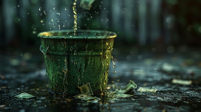 raining money into a bucket
