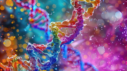 Obraz premium Close-Up of Two DNA Strands on a Colorful Background