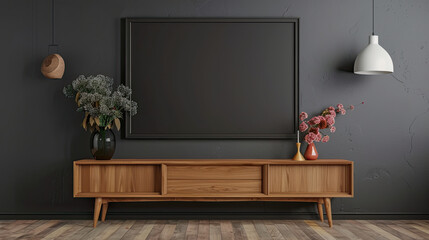 Modern empty room with wooden dresser
