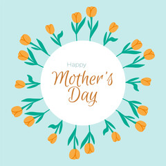Happy Mothers Day. Elegant card with yellow tulips. Design templates for postcard, banner, poster. Flat vector illustrations