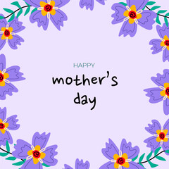 Happy Mothers day. Colorful bold purple abstract flowers. Flat vector illustration. Design templates for postcard, banner, poster.
