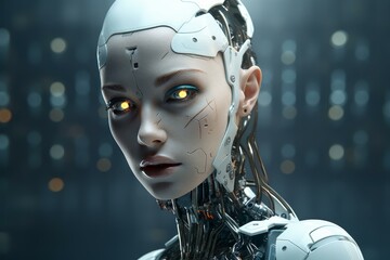Humanoid Futuristic robot female. Metal tech. Generate Ai