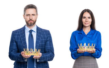 Leadership concept. Business leader in crown. Big boss. Business success and leadership. Successful...