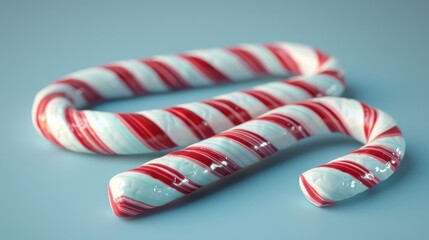 A single red and white twisted candy cane on a blue background.
