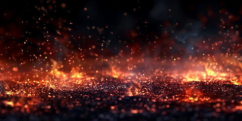 Fire with particles on black background, red fire, fire in the night, Fire flames on black background - obrazy, fototapety, plakaty