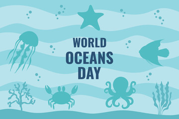 World Oceans Day. Vector illustration.
