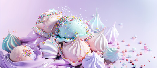 Multi-colored marshmallows on a purple background

