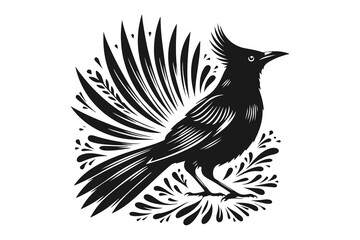 grackle bird line art silhouette vector illustration isolated on transparent background - Generative AI