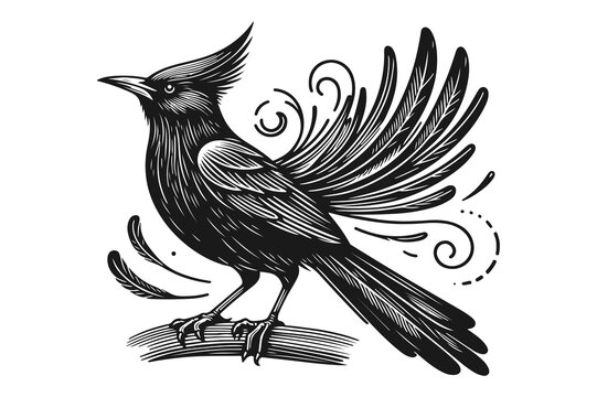 recommend clip art: grackle bird line art silhouette vector illustration isolated on transparent background - Generative AI