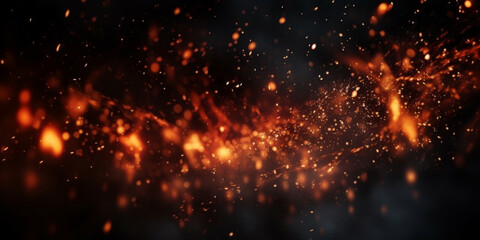 Fototapeta premium Fire with particles on black background, red fire, fire in the night, Fire flames on black background