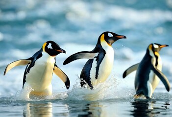 penguin in flight jumping from an iceberg 