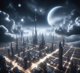 A huge and magnificent gray future city - obrazy, fototapety, plakaty
