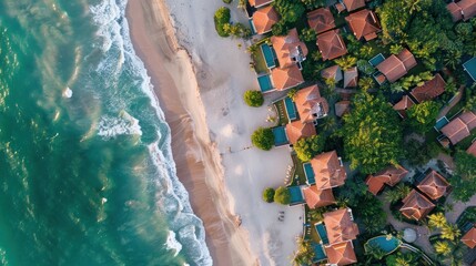 Aerial view of luxury hotel or resort buildings at beach AI generated