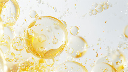 A microscopic view of a skincare ampoule. Close-up shots, raw graphic photos. Cosmetics advertising materials.