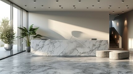 A white photo booth featuring sleek marble countertops. AI generate illustration