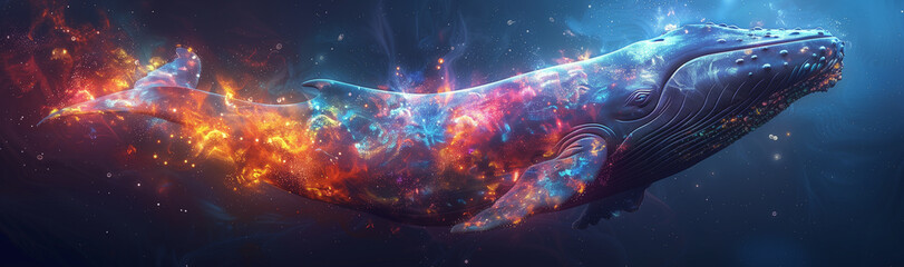 Fototapeta na wymiar Celestial Whale Swimming in the Cosmic Ocean