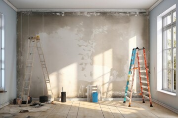 Repair and modernization with plaster in a passage room