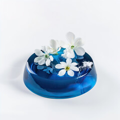 Obraz na płótnie Canvas Blue jelly dessert decorated with flowers 