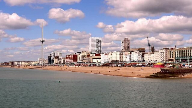Brighton, United Kingdom - April 18th 2024: Brighton city seafront view from Pier