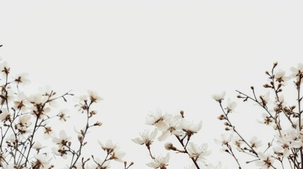 Minimalist White Background with Flowers: Clean Aesthetic with Copyspace