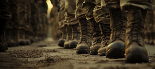 Military Soldiers Marching in Boots on Duty. - obrazy, fototapety, plakaty