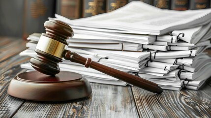 Piles Judicial Court Files And Judge Gavel