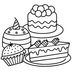          cakes, deserts, pastries vector illustration.
