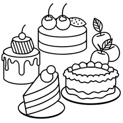          cakes, deserts, pastries vector illustration.
