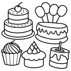          cakes, deserts, pastries vector illustration.
