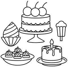          cakes, deserts, pastries vector illustration.
