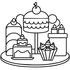          cakes, deserts, pastries vector illustration.
