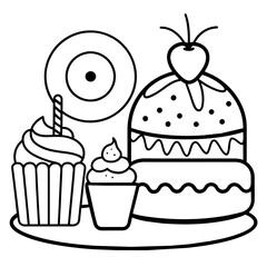          cakes, deserts, pastries vector illustration.
