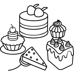          cakes, deserts, pastries vector illustration.
