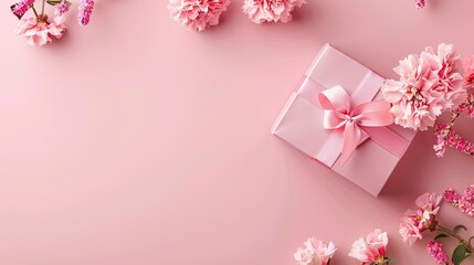 An exquisite pink gift box stands out against a soft pastel background perfect for occasions like holidays birthdays weddings Mother s Day Valentine s Day and Women s Day Featuring ample co