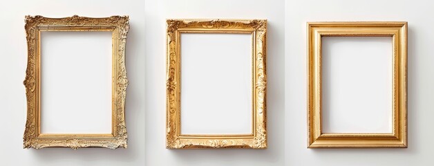 picture frame set isolated on white background gold vintage