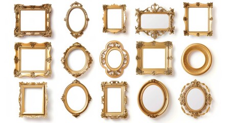 picture frame set isolated on white background gold vintage