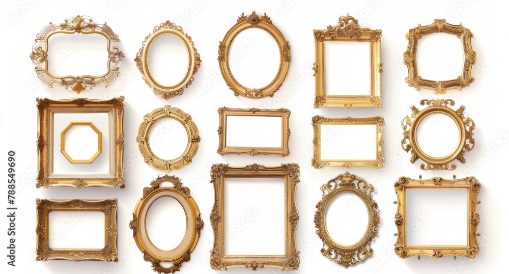 Wall mural picture frame set isolated on white background gold vintage