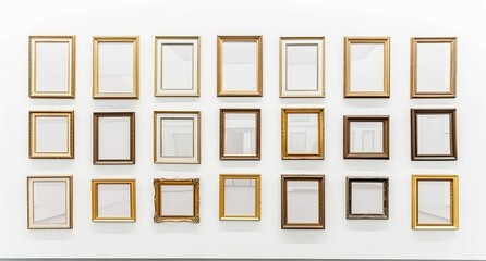 picture frame set isolated on white background gold vintage