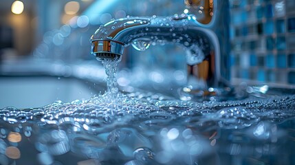 Tap closeup with dripping water-drop. Water leaking, saving concept