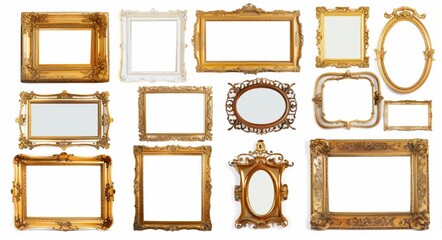 picture frame set isolated on white background gold vintage
