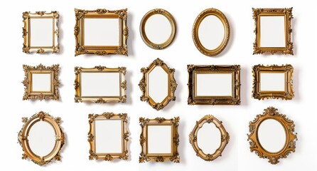 picture frame set isolated on white background gold vintage