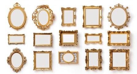 picture frame set isolated on white background gold vintage