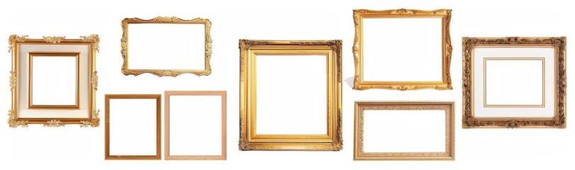 picture frame set isolated on white background gold vintage