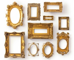picture frame set isolated on white background gold vintage