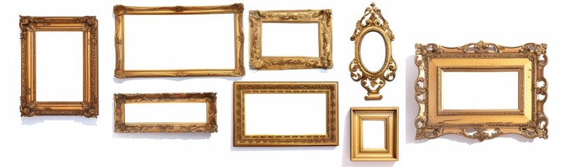 picture frame set isolated on white background gold vintage