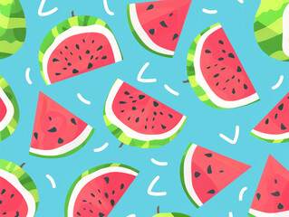 Watermelon seamless pattern and illustration. Flat design, simple shape and pastel colors.