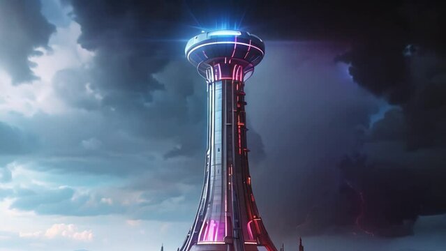 Tesla tower with lightning effect