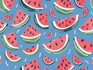 Fototapeta premium Watermelon seamless pattern and illustration. Flat design, simple shape and pastel colors.