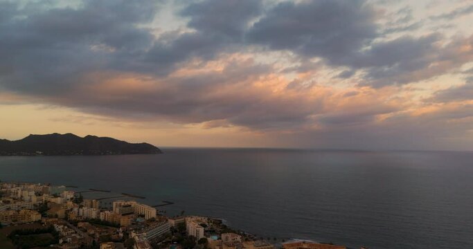 drone aerial from the city of calla millor at Mallorca