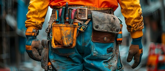Worker's Gear: A Study in Safety and Tools. Concept Construction Equipment, Personal Protective Equipment, Safety Gear, Power Tools, Work Clothing